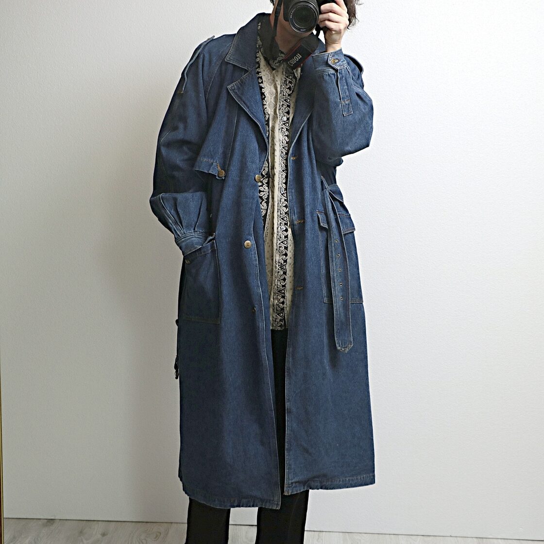 80s~ TOGETHER デニム シングル トレンチコート ロング 古着 used | Pay ID 