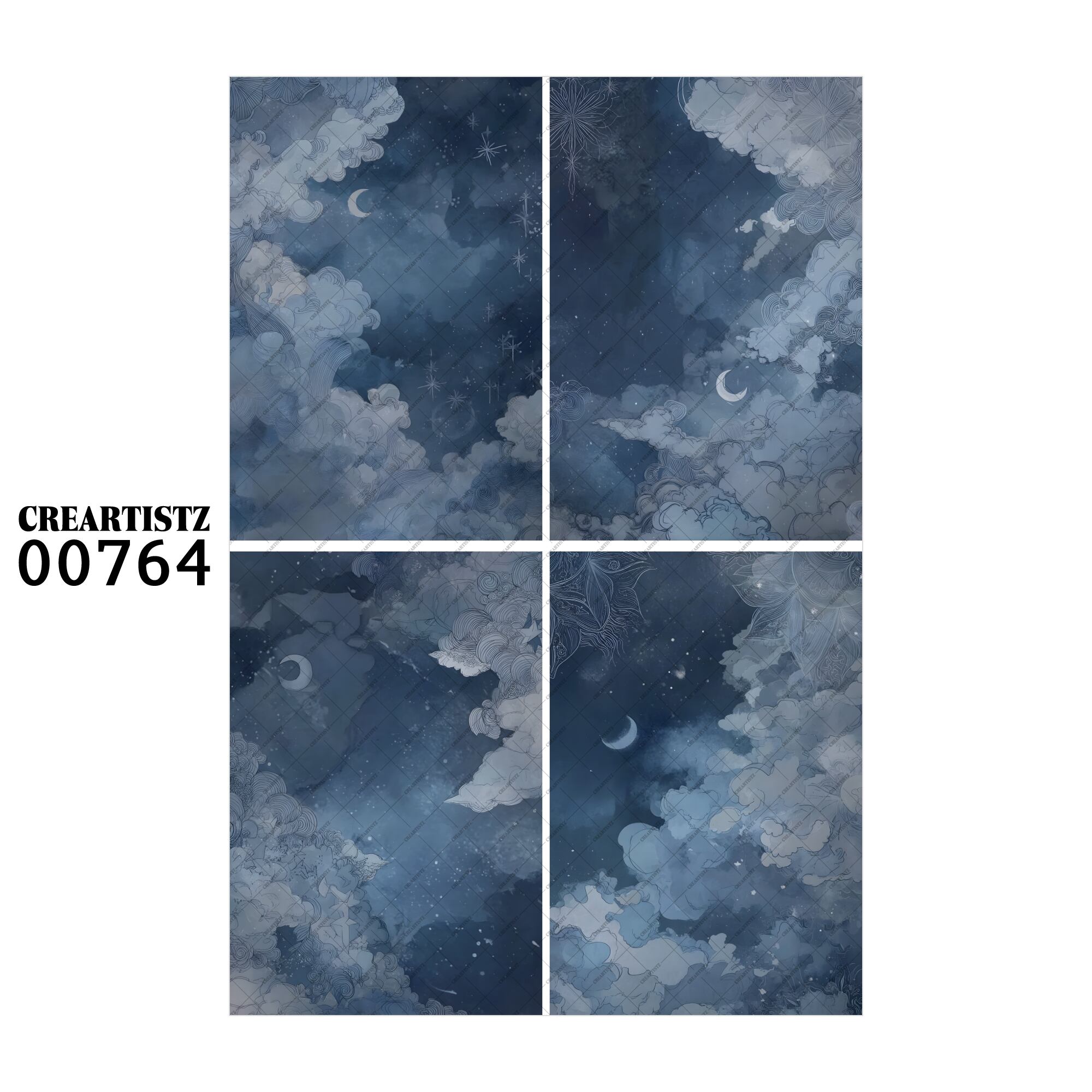 00764 背景 コラージュ素材 オリジナル 12枚セット (4種類×3枚) ペーパー/ステッカー CREARTISTZ