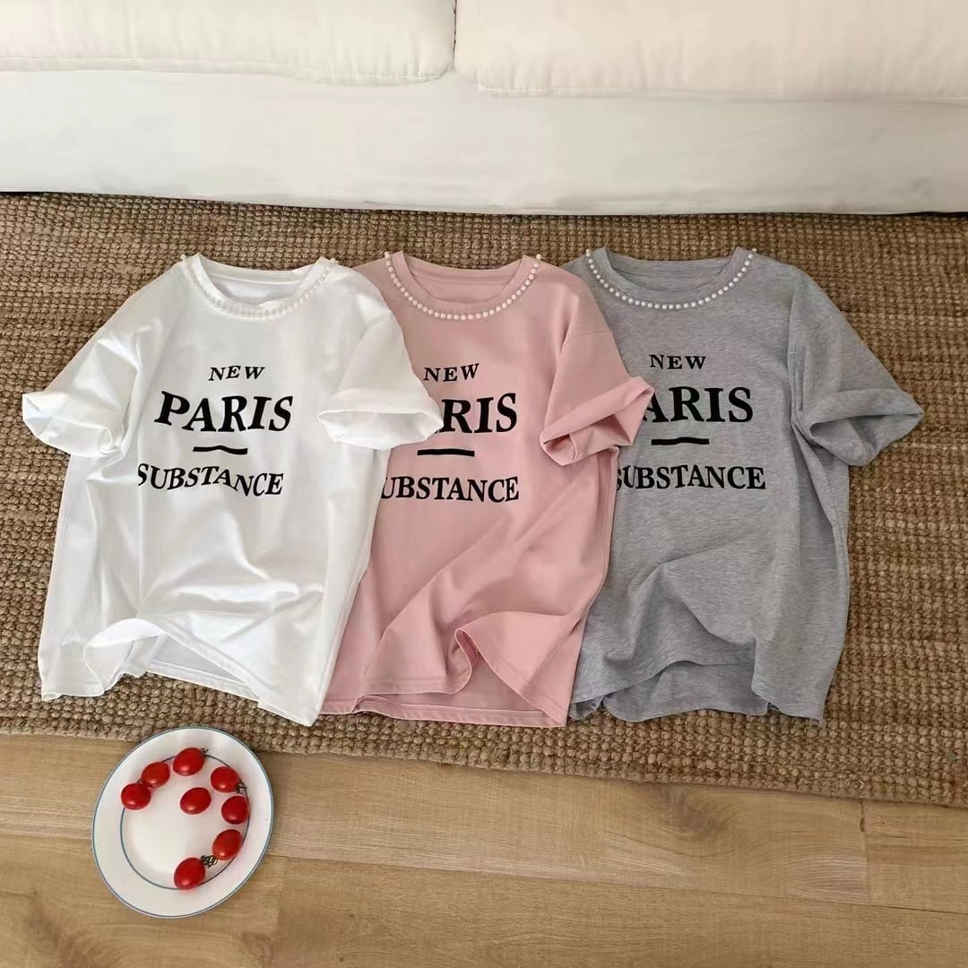tops】パール付きロゴTシャツ N2438 | nanastyle