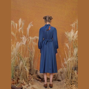 幸運の2匹のタイガー刺繍ブルーワンピース　　E00288