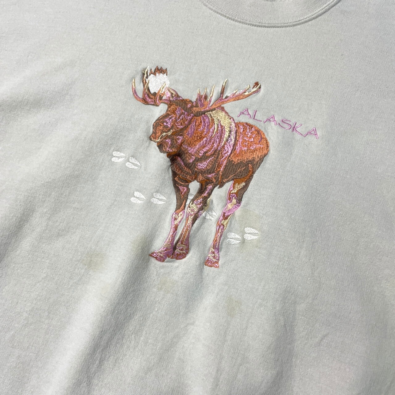 ALASKA アニマルスウェットシャツ ヘラジカ 刺繍 メンズ2XL 古着 動物 