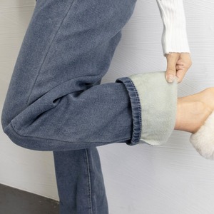 裏起毛 デニム パンツ レディース ストレート ジーンズ 韓国 おしゃれ 大人 カジュアル ストリート 裏ボア ゆったり ハイウエスト 大人可愛い 大人女子