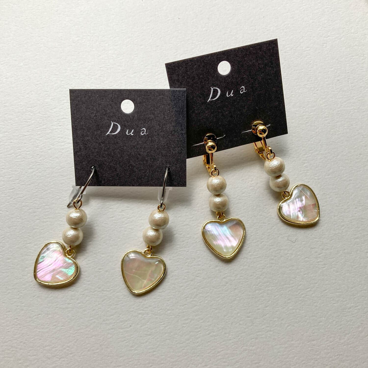 ハートシェルとコットンパールの〈ピアス/イヤリング〉 | Dua