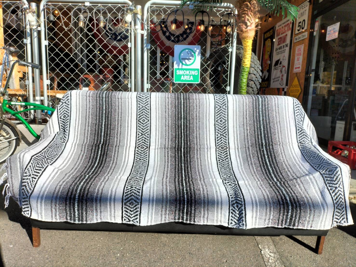 メキシカンラグ・ブランケット◆グレー◆ソファ・シートカバー アメ車 キャンプ アウトドア