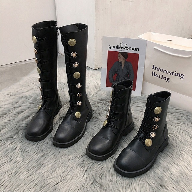 ブーツオータムスタイルボタンヒール 靴 シューズ 秋物 フェイクシューズ69392250648