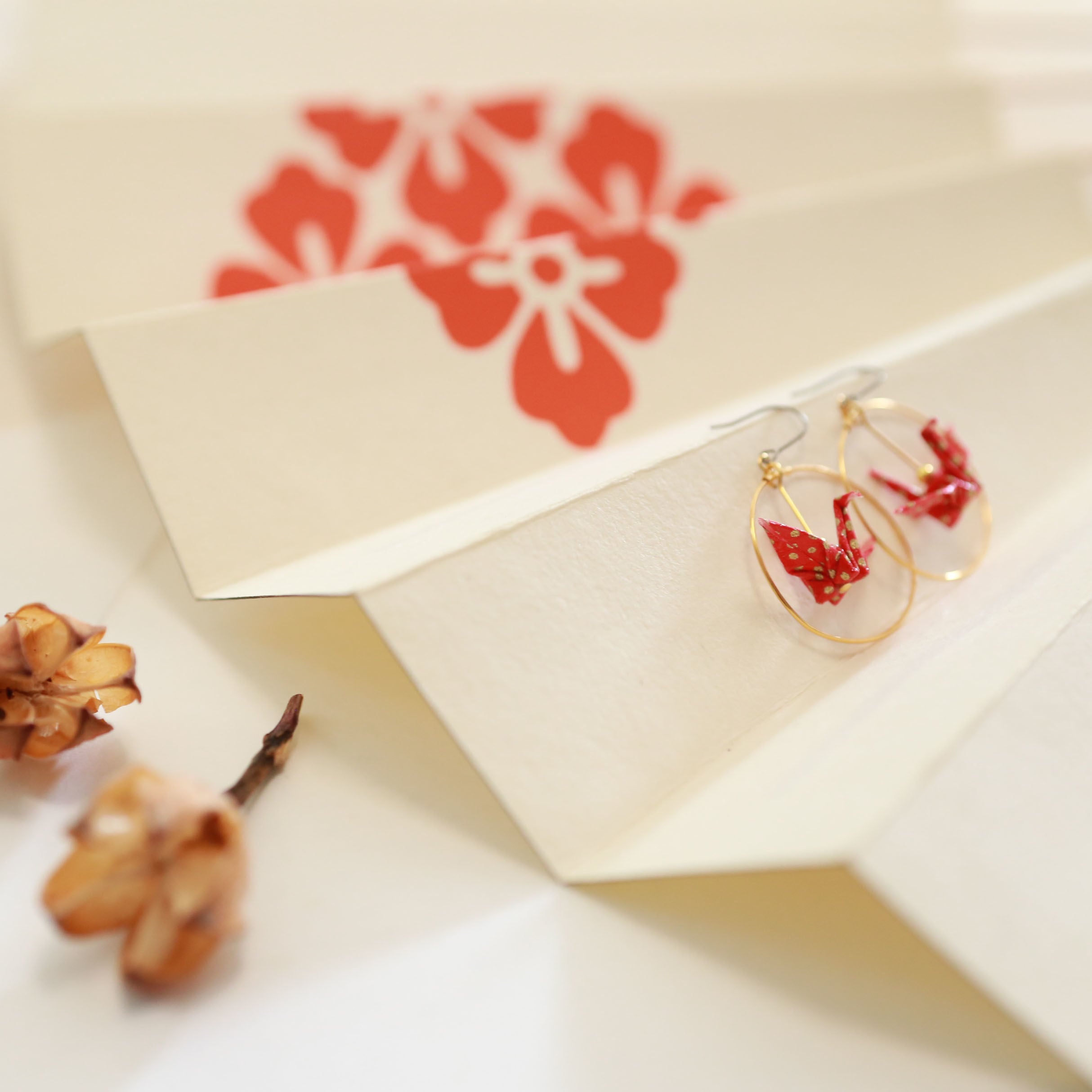 <ピアス>折り鶴-和柄C-