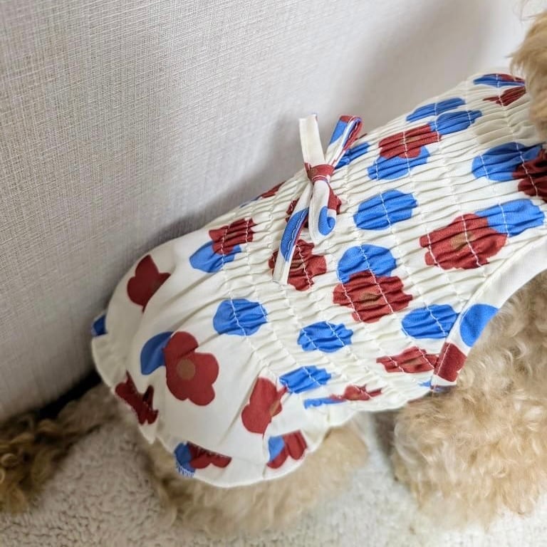 即納】 赤い花柄ワンピース ペット 犬 小型犬 犬服 猫 ワンピース 赤