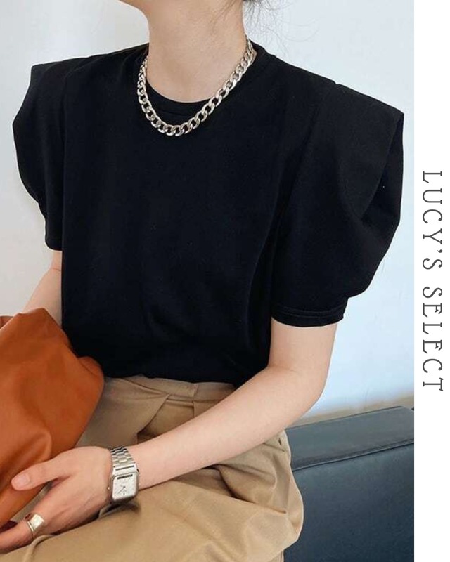 Crew neck puff sleeve cotton t-shirt   A1036