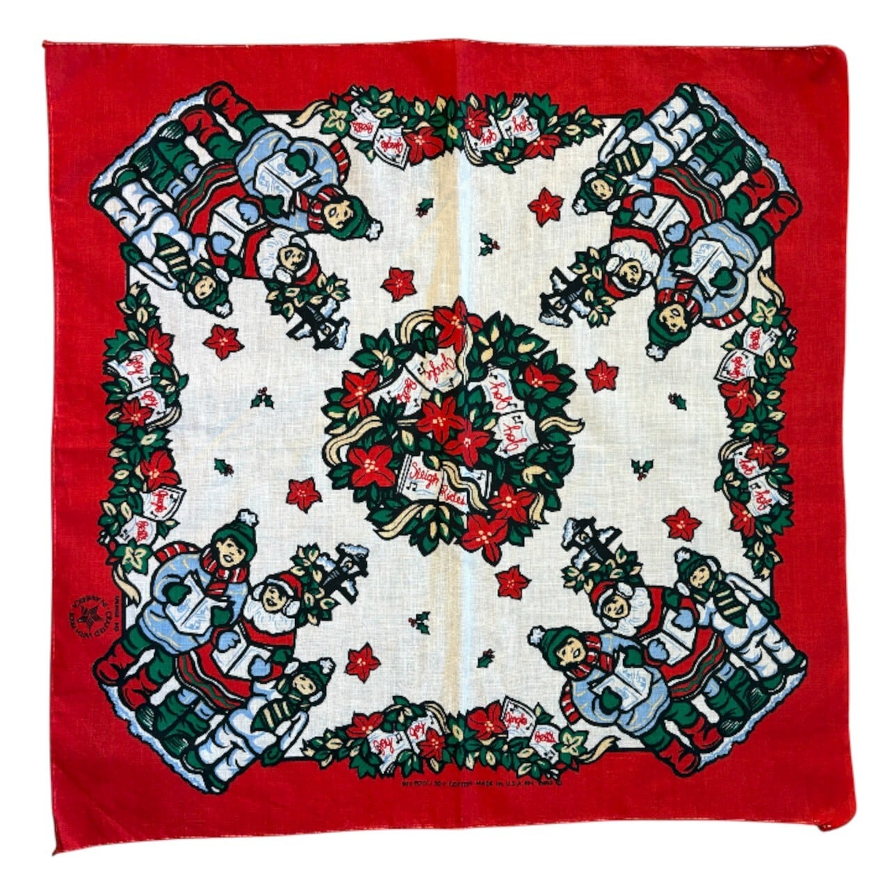 ❤︎クリスマスバンダナ❤︎ 70's USA製 クリスマス バンダナ サンタ ソリ トナカイ 片耳 コの字