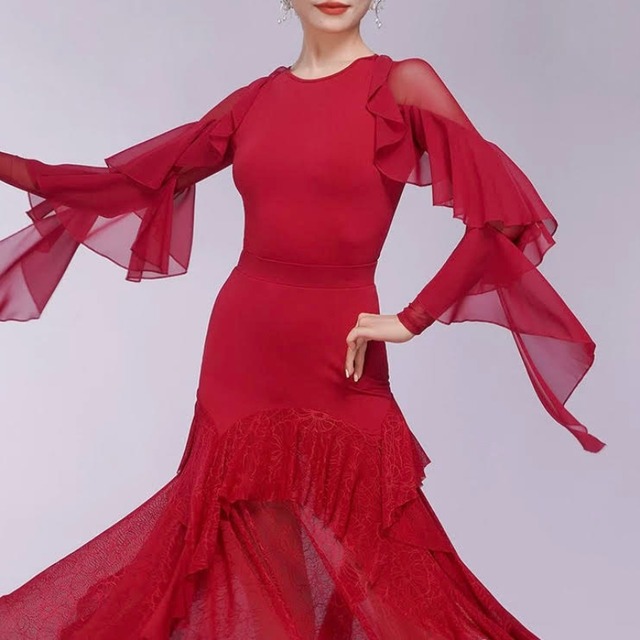 シアー フリルスリーブ ダンス トップス 2col　D00601