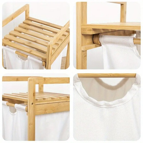 ランドリーバスケット ランドリー収納 衣類収納 ２段 引き出し式 幅33cm 棚付き 木製 おしゃれ 北欧