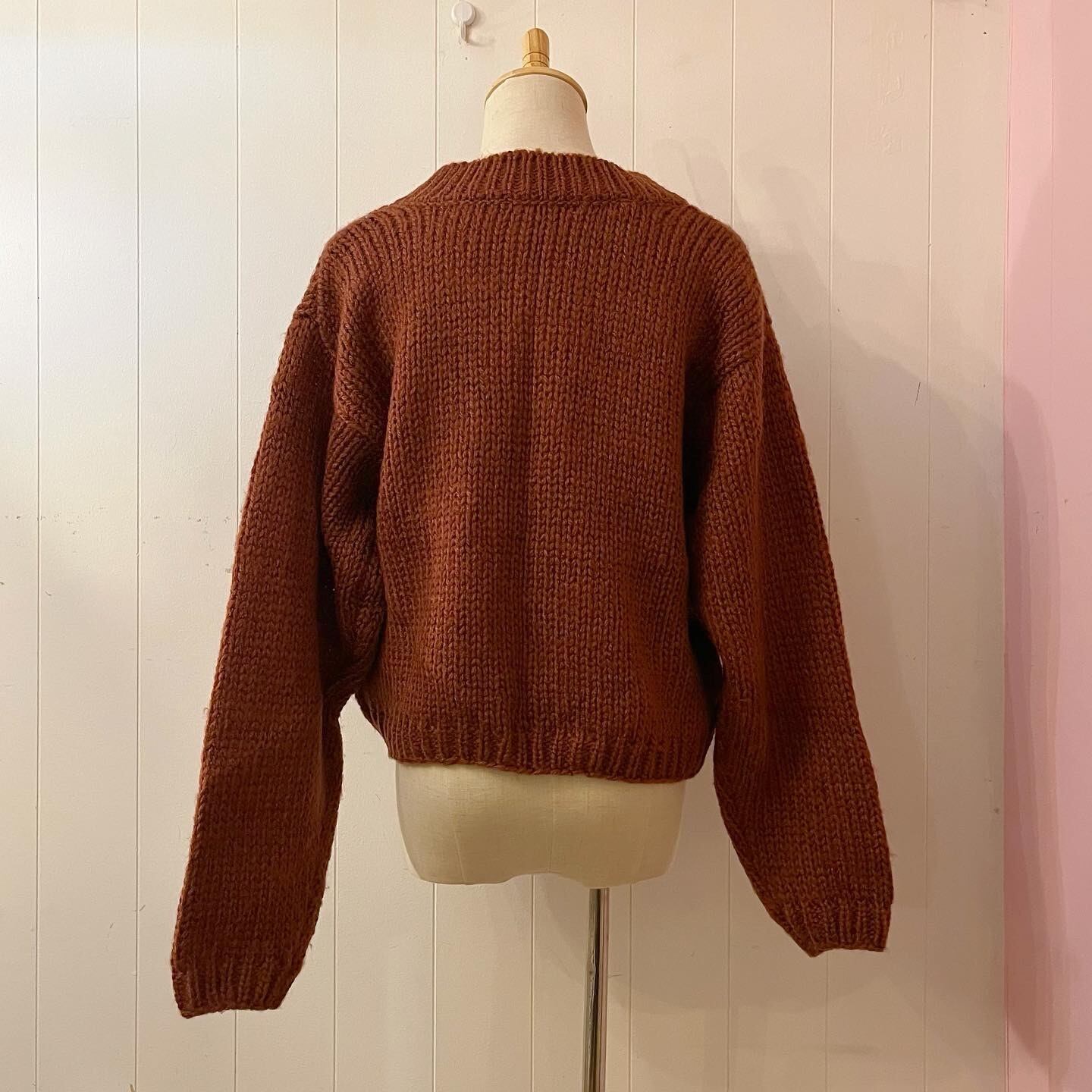 warm brown low gauge knit cardigan