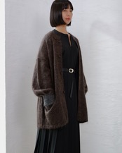 MAYKAM - MOHAIR STAND COLLAR JACKET :BROWN|キッドモヘア/二重袋編みスタンドカラー