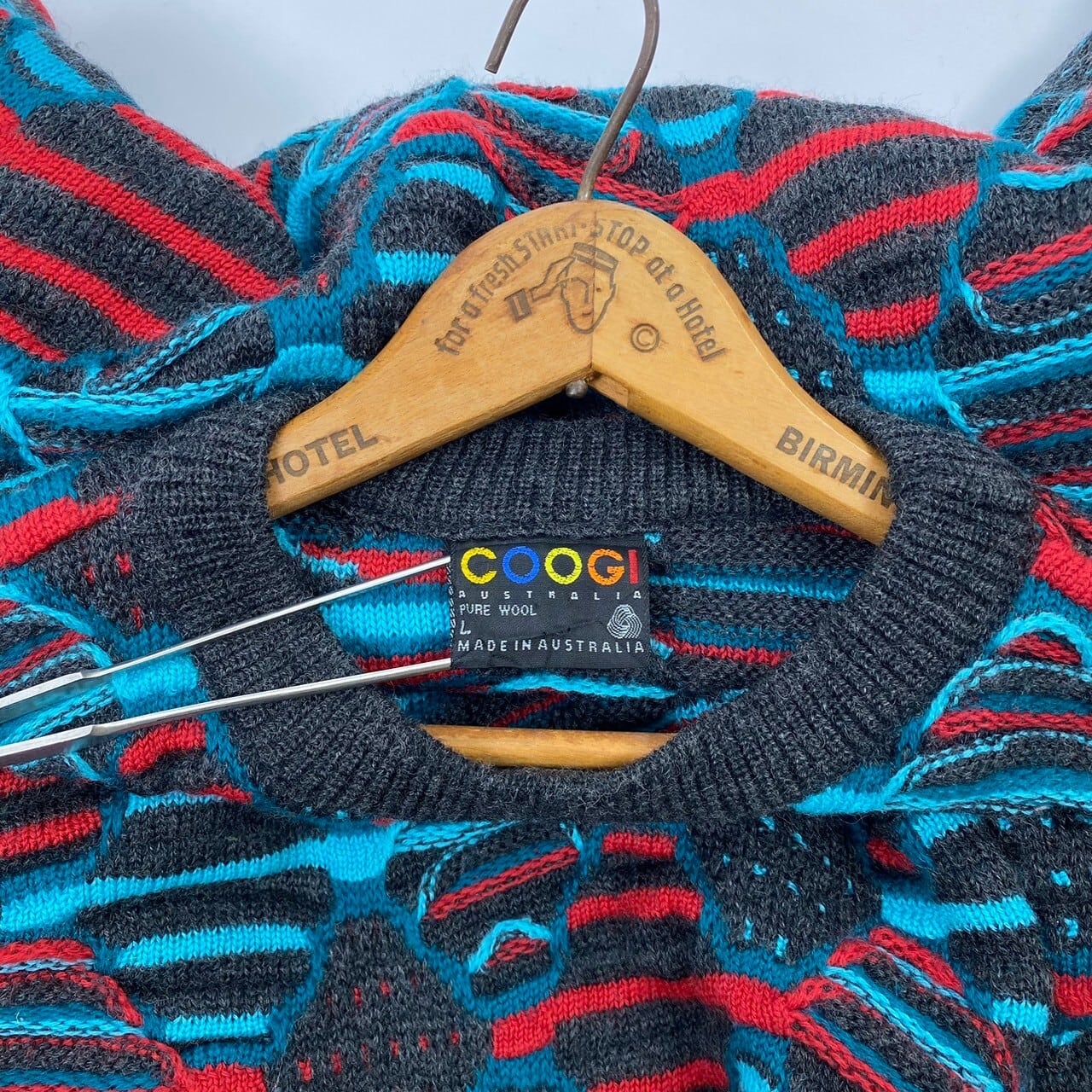 美品 希少デザイン】 90s COOGI knit クージーニット 立体3D編み総柄 