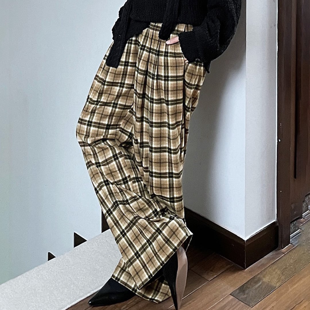 モードチェックワイドパンツ K0416