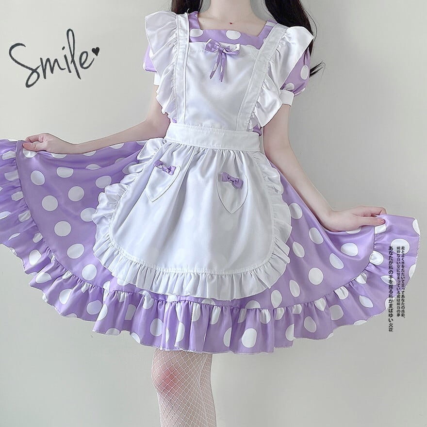メイド服 コスプレ ワンピ エプロン ヘアアクセサリー 水玉 ガーリー