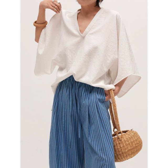 relaxed wide-sleeve V-neck top