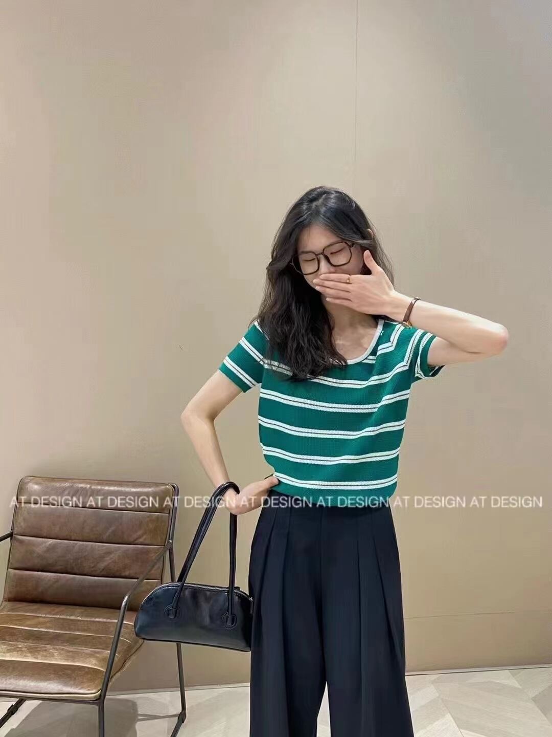 5部袖 ボーダーニット　AJ111-391