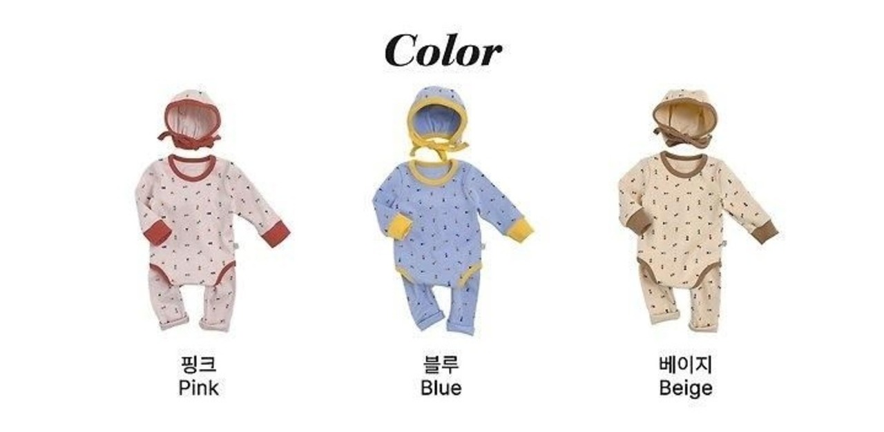 韓国子供服 / 26winter / oottbebe / さんかくしかくベビースーツ(ボンネットセット) / ベビー / 冬服 *S~M*