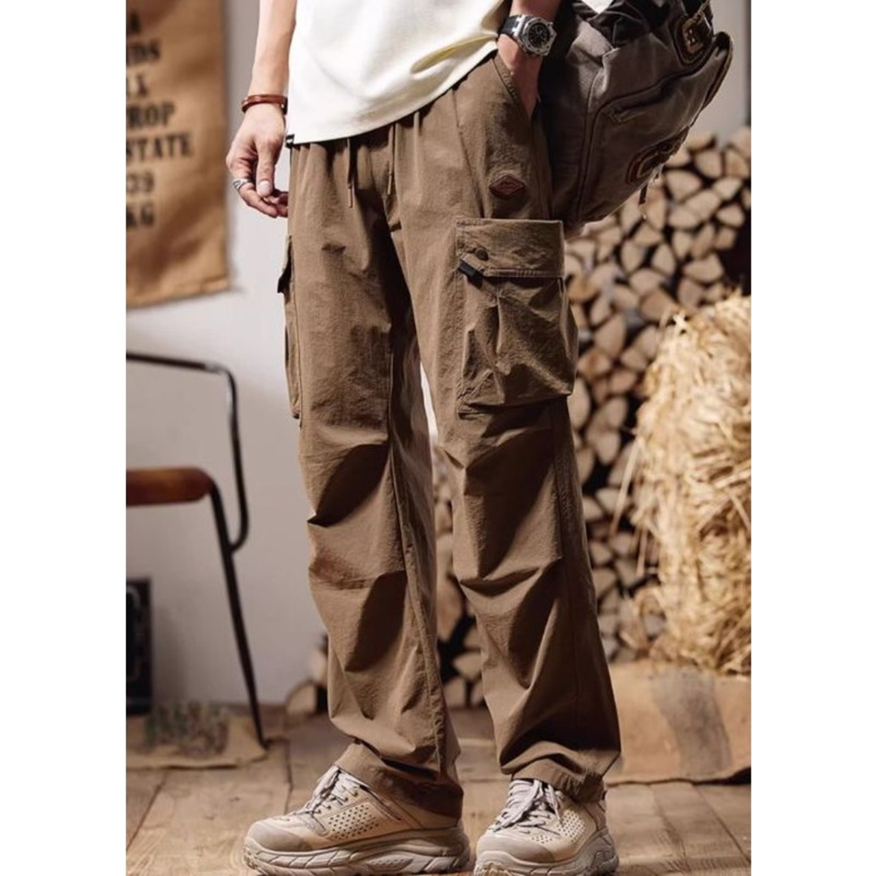 Multi-Pocket Flap Pocket Straight Silhouette Climbing Pants ◇2color H0781