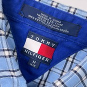 90s TOMMY HILFIGER トミー ヒルフィガー チェック BD ボタンダウン オックスフォード 半袖シャツ M/ブルー系 メンズ ビンテージ