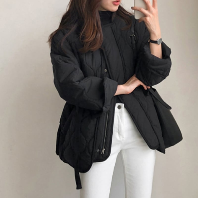 キルティング ジップアップ ミドル丈 長袖ジャケット ◆2color 204455