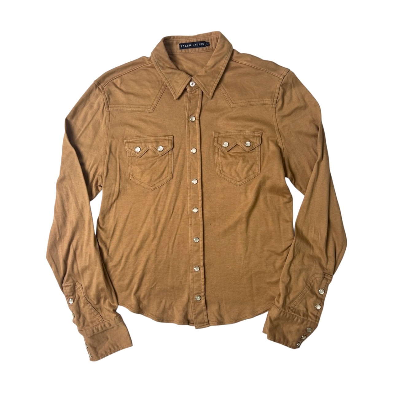 RALPH LAUREN ラルフローレン 長袖ウエスタンシャツ L/ベージュ/インパクト21/vintage/スナップボタン