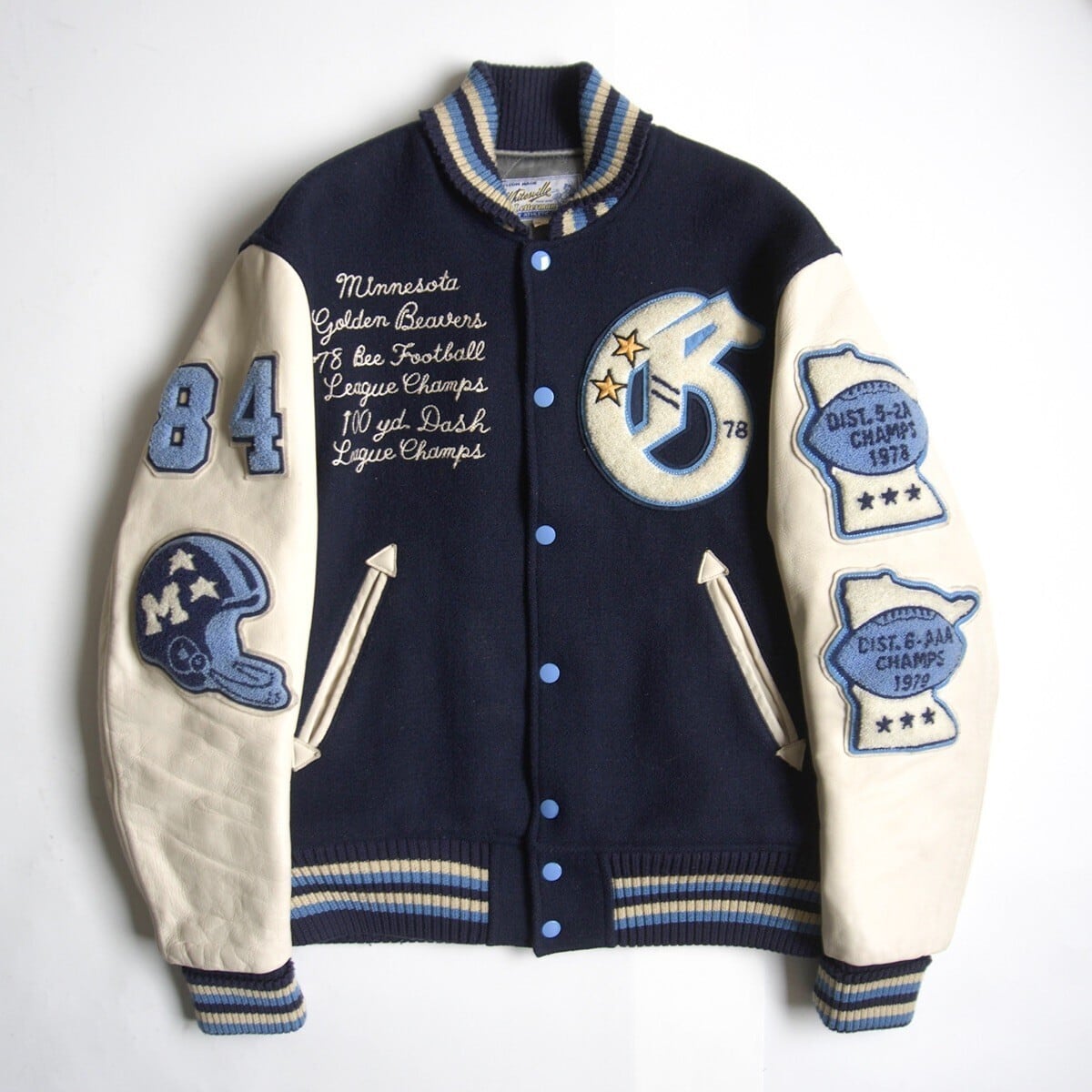 雰囲気抜群】WHITESVILLE【フルデコ レザースリーブ スタジャン】40