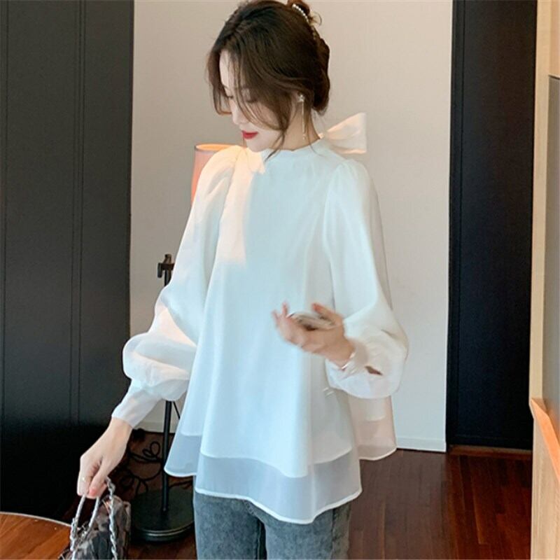 トップス シャツ ブラウス 袖あり 長袖 パフスリーブ シフォン ちょう結び 外国風シック かわいい 大人可愛い ふわふわ ゆったり シンプル 大人 おしゃれ お洒落 大人女子 ラブリー キュート ガーリー 甘い 甘いプリンセス 涼しい 無地 春 秋 二次会 10代 20代 30代 レディース 女性用 デート お出かけ 女子会 休日 パーティー イベント 旅行 ホテル レストラン ショッピング 普段使い お揃い 双子 韓国 韓国風 ファッション ギフト S M L XL 色展開 白 あずき 春カラー