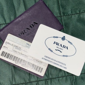 PRADA plastic handle green nylon hand bag