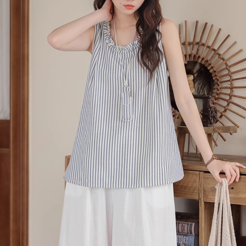 バックリボンストライプノースリーブ ・7368