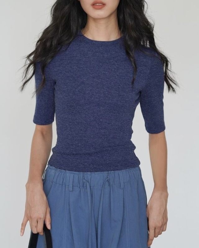 Half Sleeve Ribbed Top ◇2color　TH3548