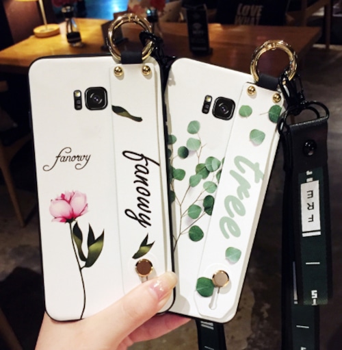 植物模様 GalaxyS8/S9/S9plusケース ハンドベルト付き サラサラ