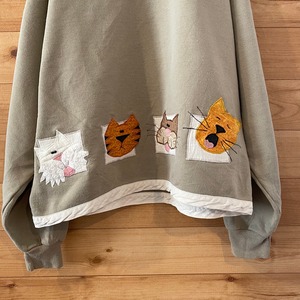 【JERZEES】猫 ネズミ 刺繍 スウェット トレーナー レディースM アメリカ古着