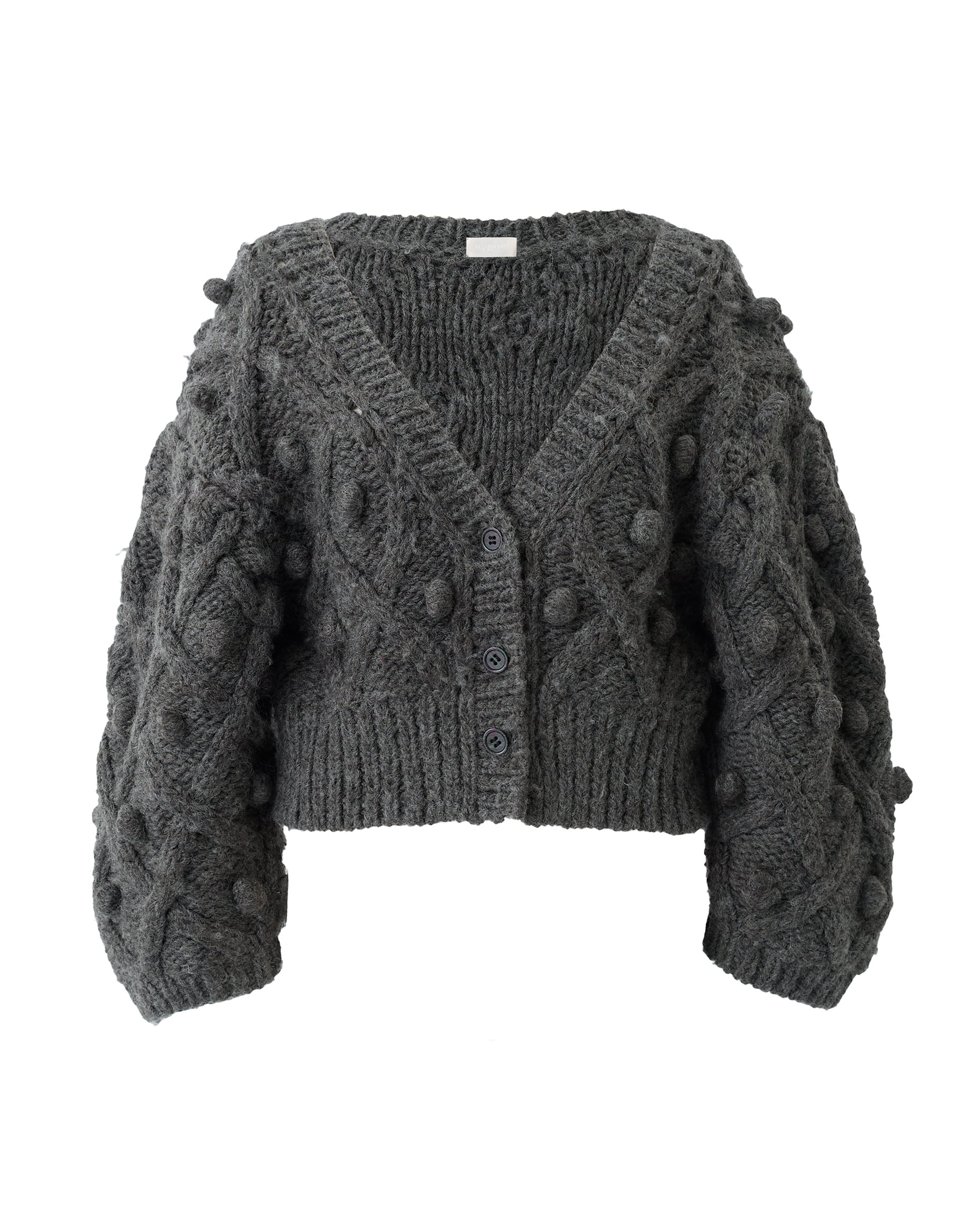 手編みポンポンカーディガン Florent グレー | Cygne 