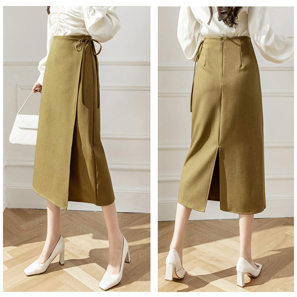 美品 fumika uchida ラップ スカート 巻きスカート リネン ピンク