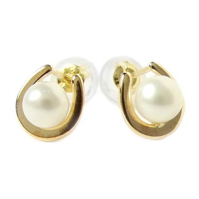 ピアス 淡水パール K18 イエローゴールド パール シロタンスイ 馬蹄 スタッド シンプル シリコン製ダブルロックキャッチ