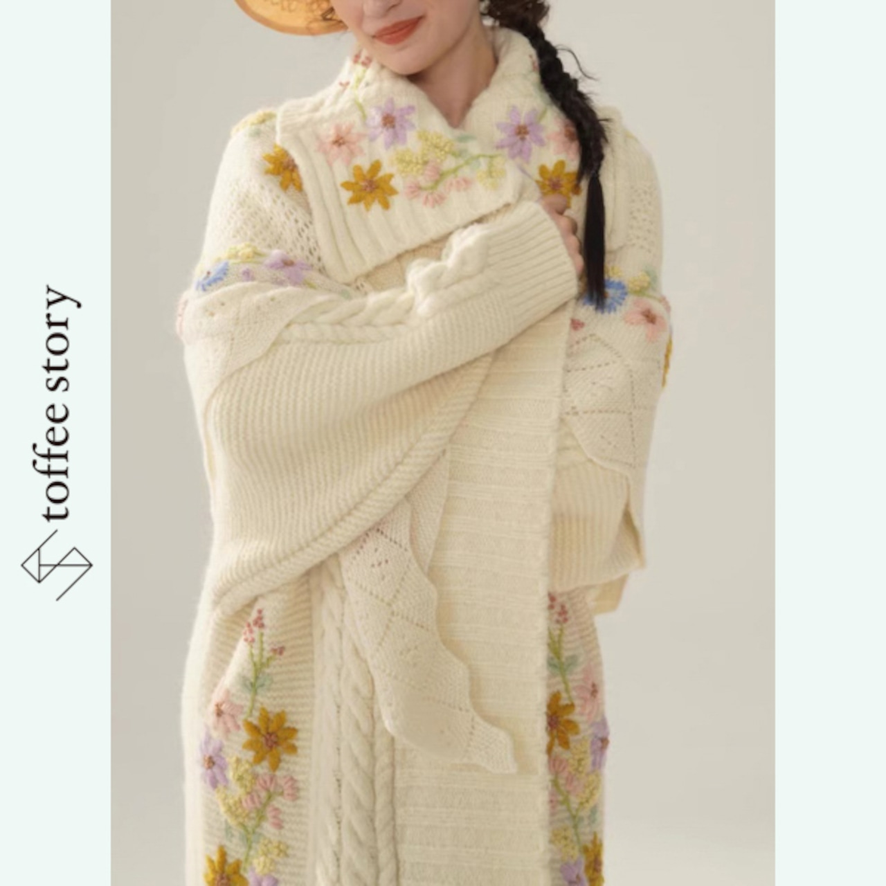 花刺繍ロングニットカーディガン 《Y0415》