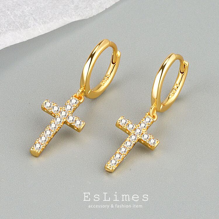 フープピアス レディース メンズ 十字架 クロス リング 2色