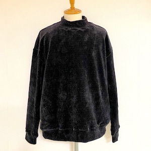 Fake Corduroy High Neck Sweat　Black