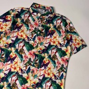 FILA GOLF フィラ ゴルフ 花柄 総柄 BD ボタンダウン 半袖 ポロシャツ M/マルチ メンズ