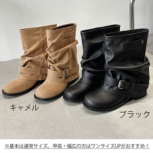 エンジニアブーツ レディース 秋冬 ショート ブーツ 韓国 くしゅくしゅ ドレープ バックル ベルト ローヒール ルーズシルエット レトロ ワーク 細見え 美脚見え 甘辛MIX レイヤード 通勤 通学 デート お出かけ [LW-CGS007]
