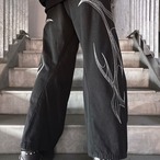 【CANDY SELECT】デニム刺繍カーブパンツ 830794 サブカル 地雷系 グランジ ストリート メンズ レディース ユニセックス