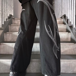 【CANDY SELECT】デニム刺繍カーブパンツ 830794 サブカル 地雷系 グランジ ストリート メンズ レディース ユニセックス