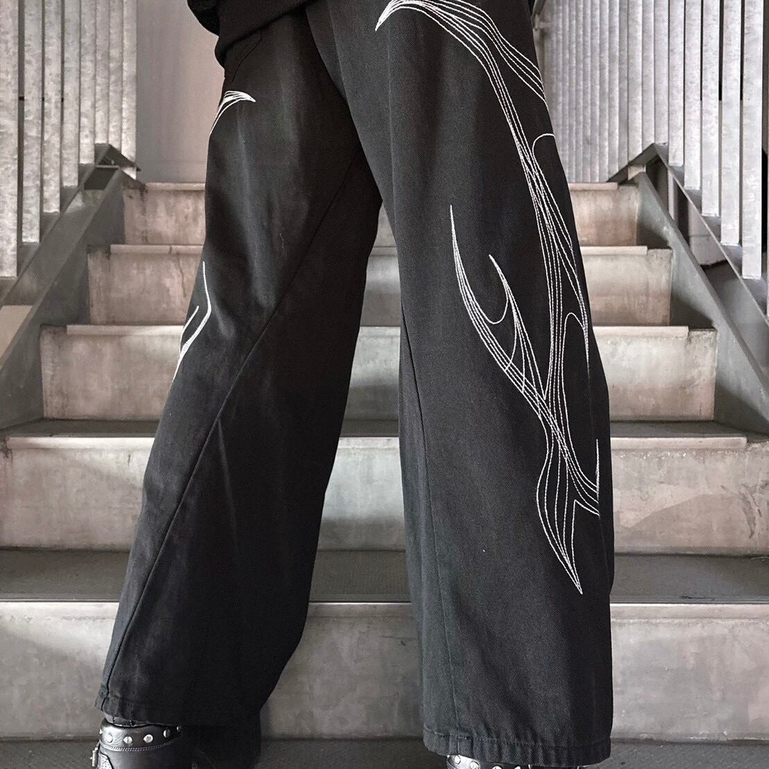 【CANDY SELECT】デニム刺繍カーブパンツ 830794 サブカル 地雷系 グランジ ストリート メンズ レディース ユニセックス