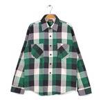 80s シアーズ ヴィンテージ ネルシャツ ブロックチェック 緑黒白 ヘビーフランネル SEARS SPORTSWEAR サイズM 古着 CA1508