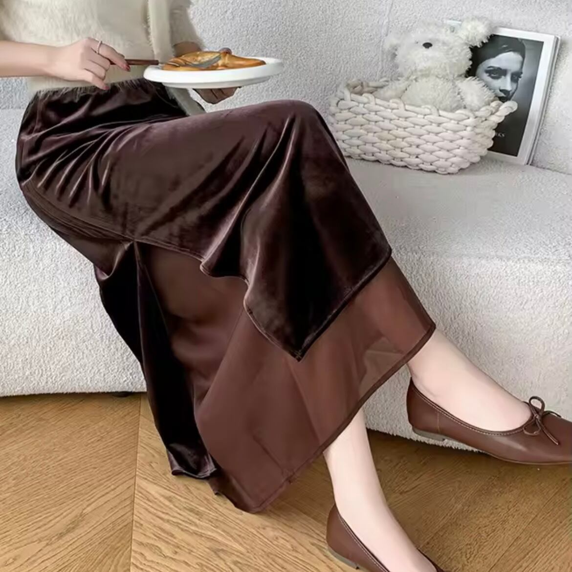 velor slit long skirt