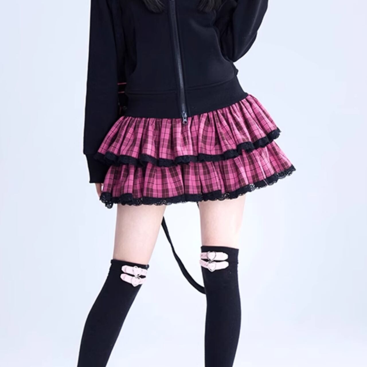 ピンクチェックフリルスカート　1221