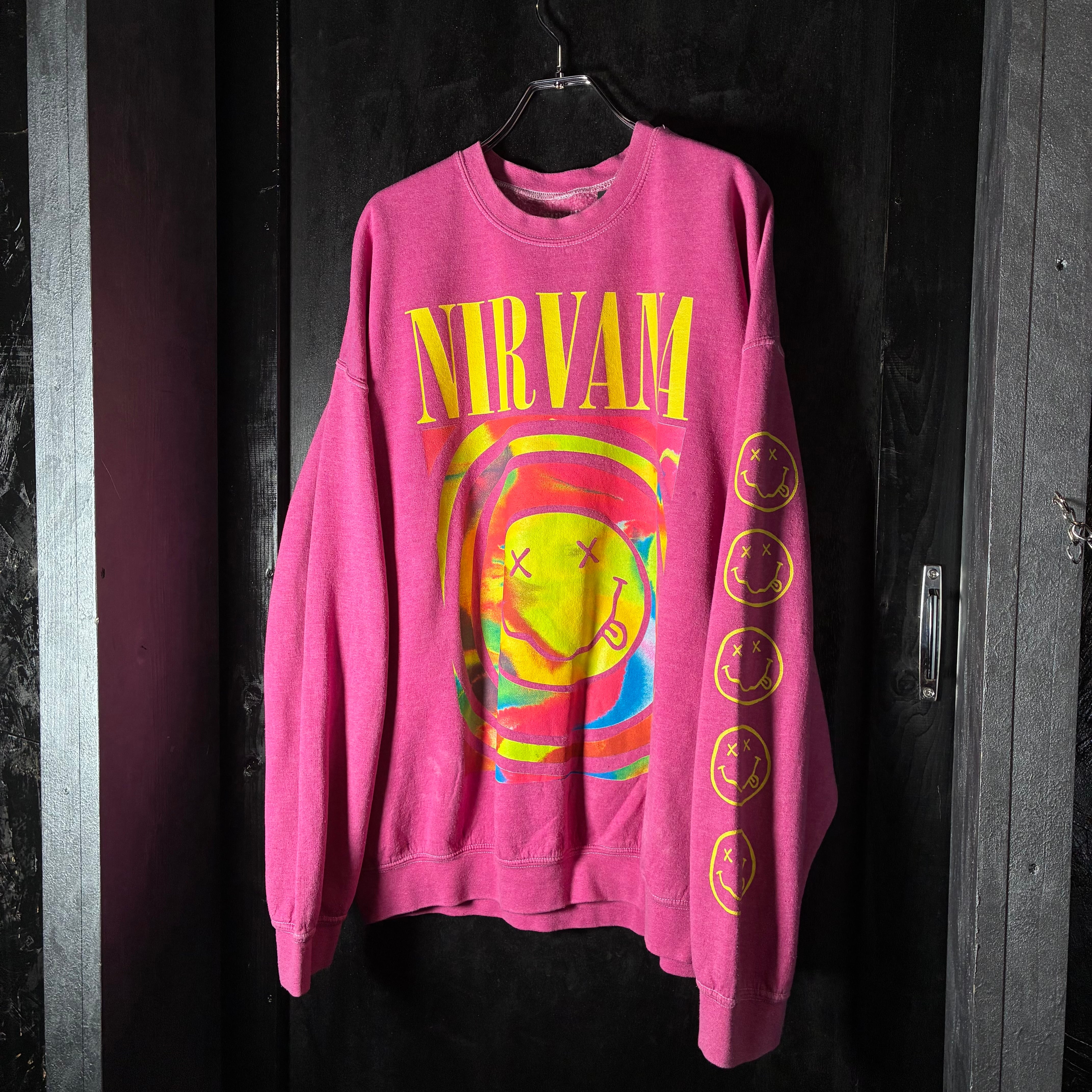 NIRVANA オフィシャルバンドスウェット ピンク 袖プリント