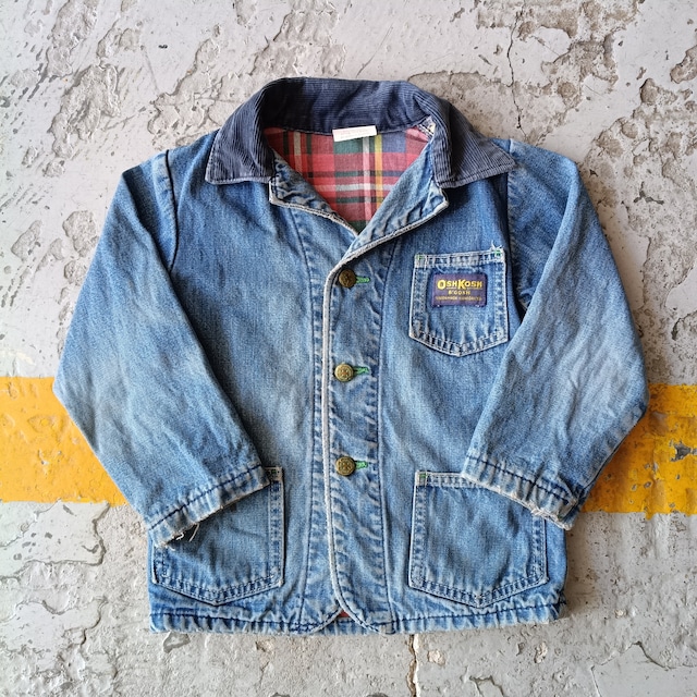 Used キッズ◆5歳 Vintage OSHKOSH B'GOSH アメリカ製 デニム ワークジャケット ウォッシュドブルー◆USA古着 ヴィンテージ 子供服